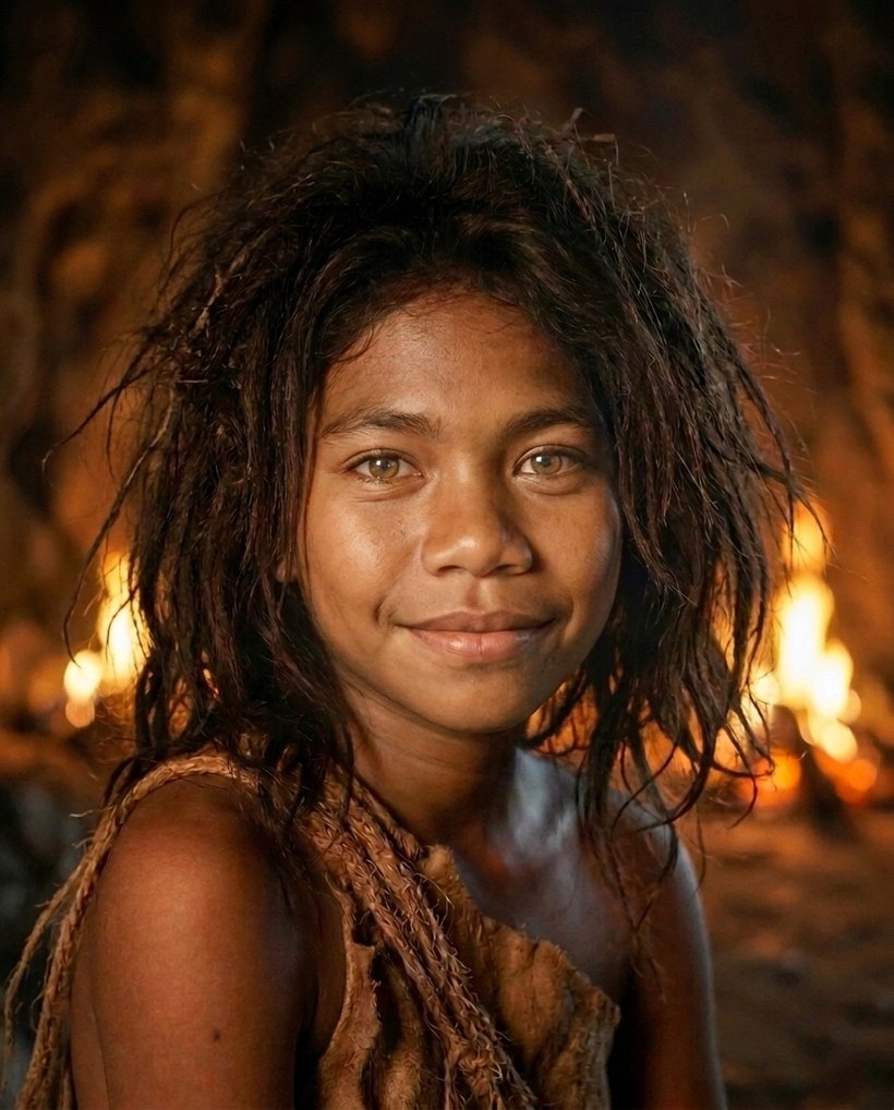TEBO 1, a young Bornean amputee, by firelight